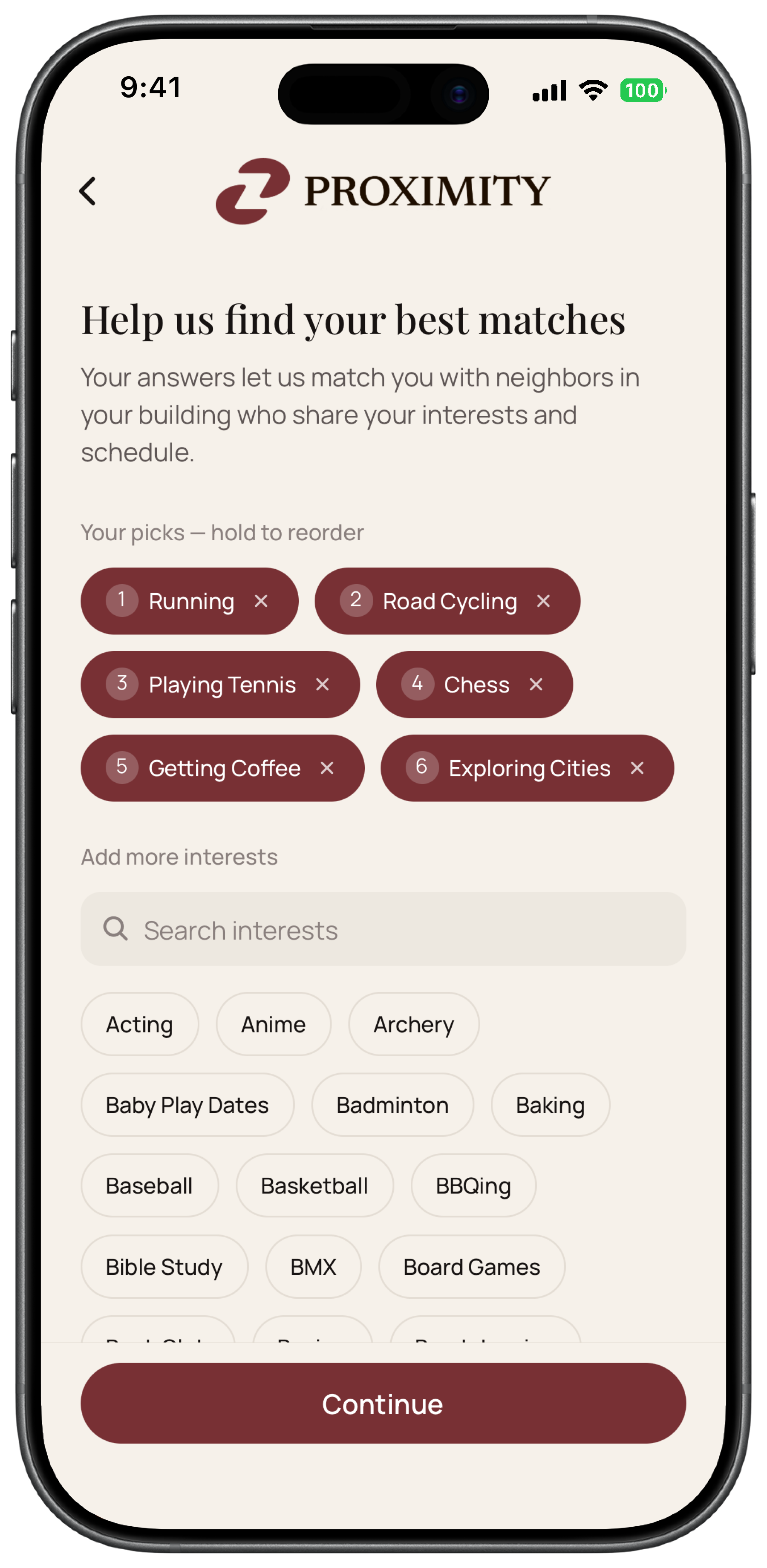 PROXIMITY member experience step 1: Choose what matters